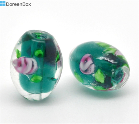 30 PCs Doreen Box Created Malachite Glass Lampwork Beads Green Flower14x10mm For DIY Jewelry Making Wholesale, Hole: 1.6mm ► Photo 1/3