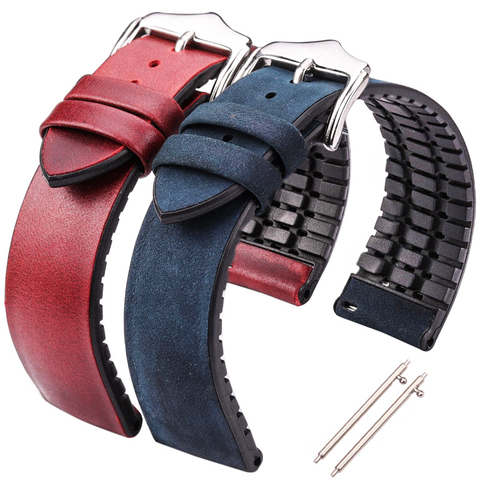 HENGRC Cowhide And Silicone Watch Strap Bracelet 18 20 22mm Men Women Waterproof Breathable Watchbands Watches Clock Accessories ► Photo 1/6