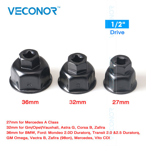 Veconor Oil Filter Wrench Cap Housing Removal Tool 6 Flutes 27MM 32MM 36MM 1/2