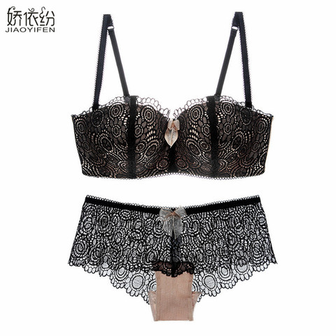 Hot Sale Europe Women Underwear 1/2 Cup Sexy Lace Bra Panty Set Sexy Linen  Floral Lingerie Sets Lace Push Up Bra Set JYF Brand - Price history &  Review