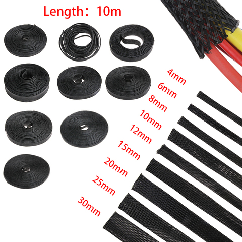 10M Black Insulation Braided Sleeving 4/6/8/10/12/15/20/25mm Tight PET Wire Cables Protection Expandable Cable Sleeve Wire Gland ► Photo 1/6
