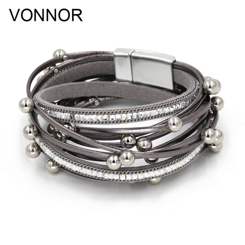 VONNOR Multi-layer Leather Bracelets for Women Fashion Imitation Pearl Ladies Wrap Friendship Bracelets Female Gifts ► Photo 1/6