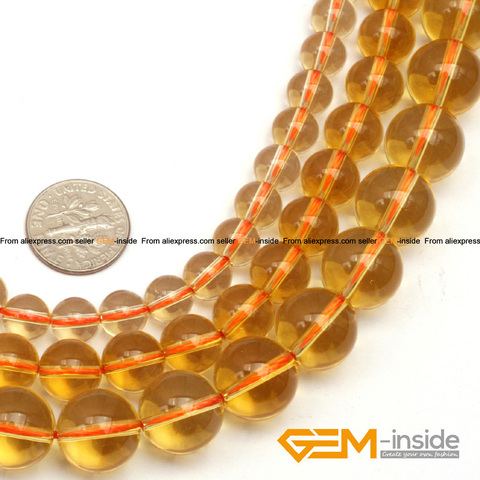 Yellow Citrines Round Loose Beads For Jewelry Making Strand 15