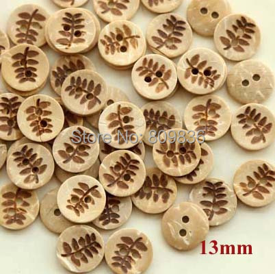 50pcs/lot Size: 13mm leaf design coconut buttons,sewing buttons,2-holes buttons for children.(SS-498) ► Photo 1/1
