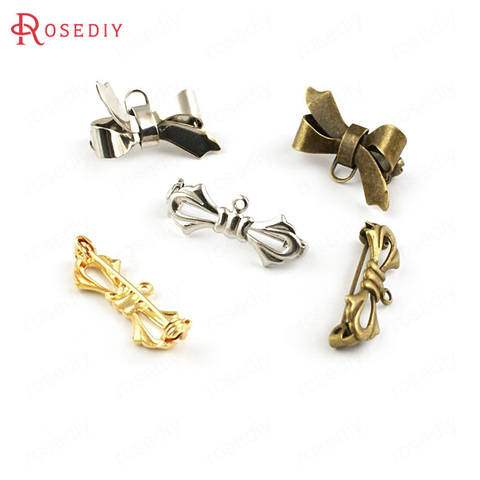 (25266)10PCS 28*17MM Brass Bow Brooch Pins Brooch Base with one hanging hole Jewelry Accessories Findings Wholesale ► Photo 1/6