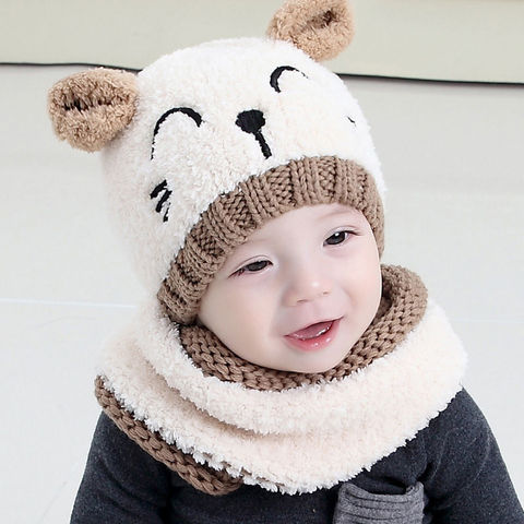 Adorable Hotest Toddler Infant Baby Girls Boys Warm Hat Winter Hooded Scarf Ear flap Knitted Cap Cute Gift Suit For 1-3 T ► Photo 1/6