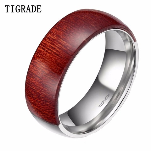 TIGRADE 8mm Men Ring Half Wood Inlay Half Titianium Wedding Band Engagement Wooden Rings For Women Male anel anillos para hombre ► Photo 1/5