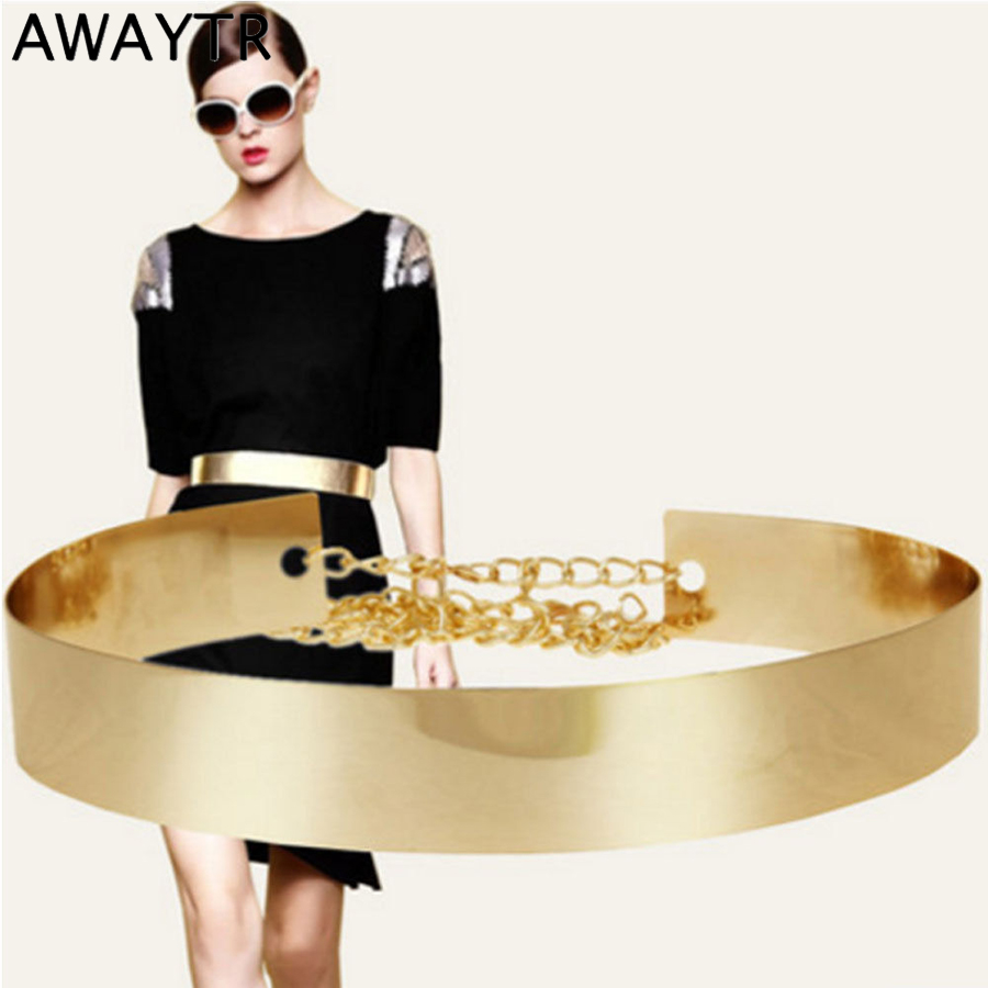 Ladies Metal Wide Waistband Golden Women's Belt Waist Chain Mirror Skirt  Coat Dress Accessories Luxury Chain Women Belt