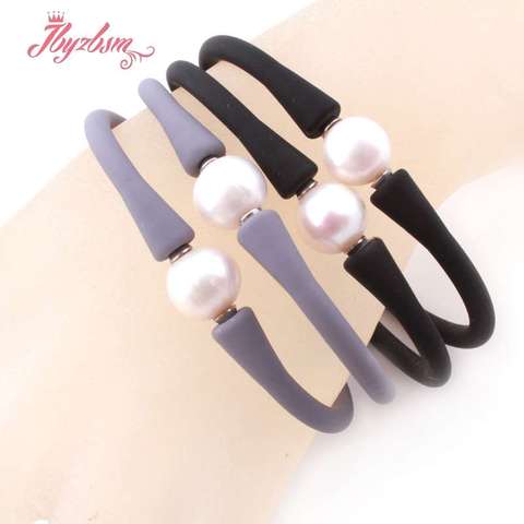 10mm Round Freshwater Pearl Silicone Bracelet Stone Beads Casual Waterproof For Christmas Best Gift Bangle Bracelet 1 Pcs ► Photo 1/5