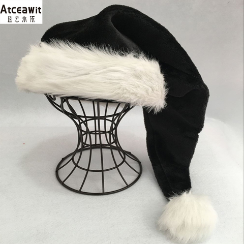  75cm Black plush hat White fur Adult Christmas hat party High Quality Fur Xmas Cap Children Adult Plush Home Party Decoration ► Photo 1/3