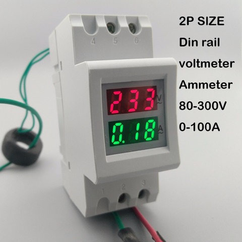 2P 36mm Din rail Dual LED display Voltage and current meter voltmeter ammeter range AC 80-300V 200-450V 0-100A ► Photo 1/6