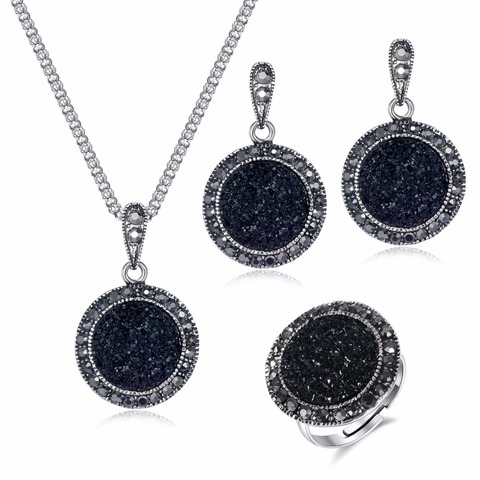 FNIO charm crystal jewelry set pendant round necklace earrings fashion Bijoux party jewelry new gift 2022 ► Photo 1/6