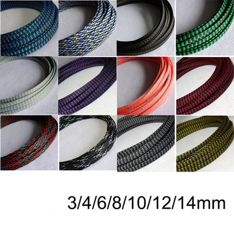10M 3/4/6/8/10/12/14/16mm PP cotton yarn + black PET PP cotton yarn woven mesh PET woven cotton mesh braided cable sleeve ► Photo 1/1