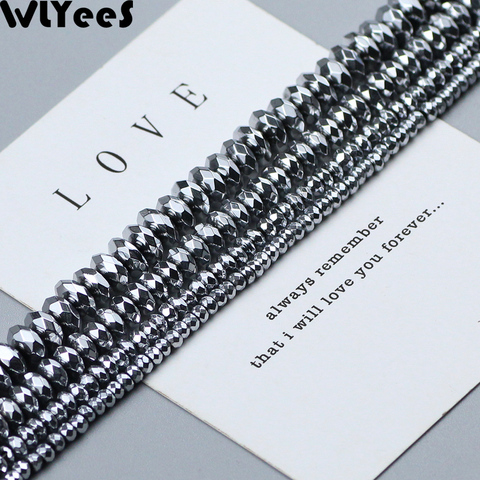 WLYeeS Plating Silver Hematite beads faceted Flat Round natural Stone 3 4 6 8 10mm Loose beads for DIY Jewelry Bracelet Making ► Photo 1/6
