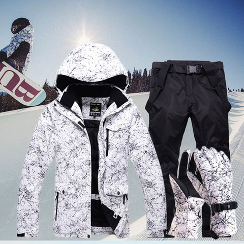 New Thicken Warm Ski Suit Men Women Winter Windproof Waterproof Skiing Gloves Snowboard Jacket Pants Suit Male Plus Size 3XL ► Photo 1/6