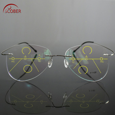 SCOBER = Large Frame Pilot B Titanium Ultra-light Progressive multifocus Rimless READING GLASSES add +1 +1.5 +2 +2.5 +3 +3.5 +4 ► Photo 1/6