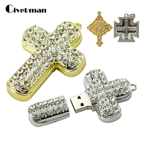 Crystal Metal Necklace Cross USB Flash Drive 8GB 16GB 32GB 64GB Pendrive Pen Drive USB 2.0 Flash Memory Stick Personalized Gift ► Photo 1/6