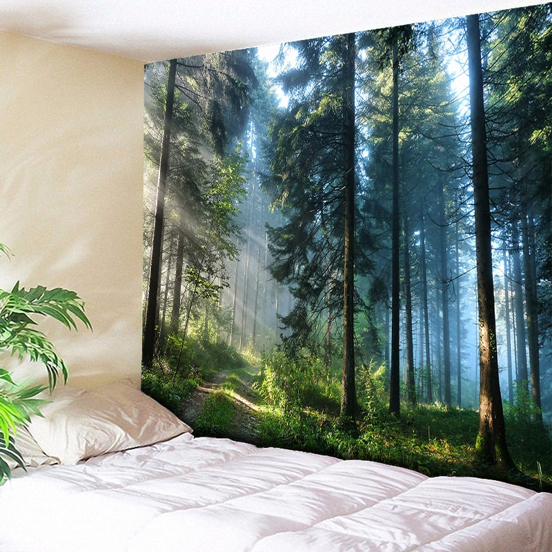 Beautiful Natural Forest Printed Large Wall Tapestry Hippie Hanging Bohemian Tapestries Mandala Art Decor Alitools - Forest Pattern Wall Tapestry Decoration