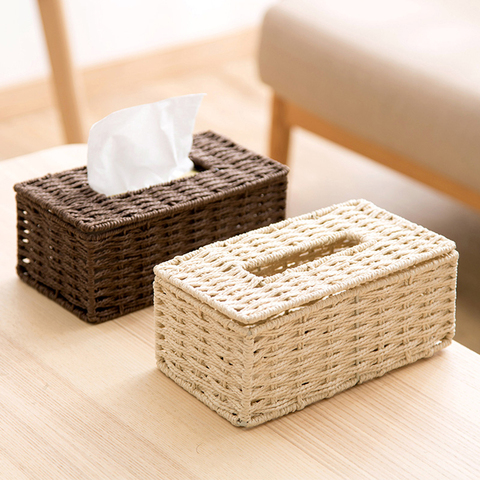 Handmade Weaving Removable Tissue Box Paper Storage Case Home Hotel Desktop Napkin Container Simple Style Hollow Rectangle Box ► Photo 1/6