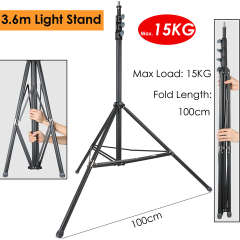 Photo 360cm 3.6M Video Light Stand Max Load 15kg/33lb Heavy Duty Support Stand Tripod for Studio Softbox Reflector Backdrop ► Photo 1/6