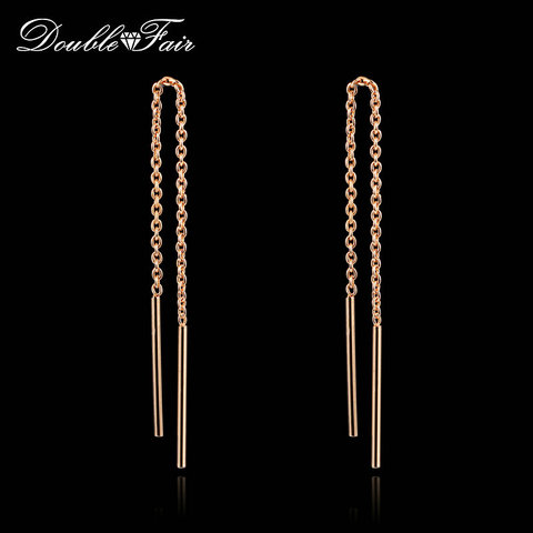 Double Fair OL Style Long Chain Drop/Dangle Earrings Silver/Rose Gold Color Fashion Jewelry Strike Bar Ear Cuff For Women DFE236 ► Photo 1/6