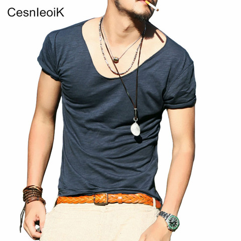 Men's Exclusive Pretty Tops V Neck T Shirts Stunning Cut Off Border New Summer Style #Q001 ► Photo 1/6