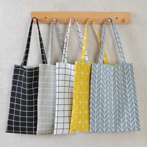 Canvas Tote Bag Eco Shopping Bag Daily Use Foldable Handbag Large Capacity Plaid Canvas Tote for Women Female Shopper Bag ► Photo 1/6