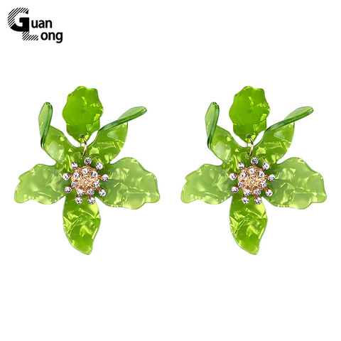 GuanLong Fashion Resin Acrylic Rhinestone Flower Big Earrings Jewellery For Drop Shipping Wholesale 7 Colors ► Photo 1/6