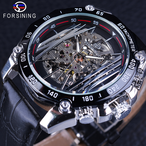Forsining Mechanical Steampunk Wristwatch Men Military Sport Watch Silver Transparent Skeleton Automatic Creative Watch Clock ► Photo 1/6