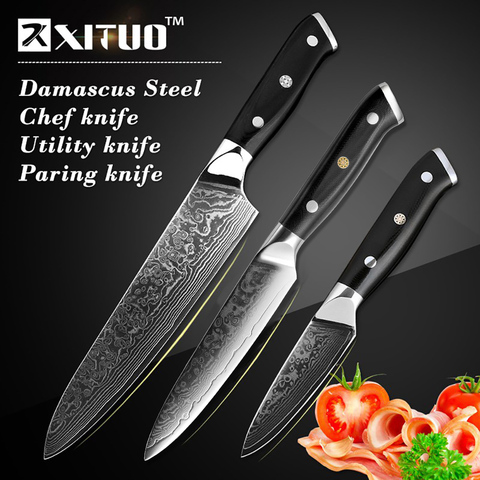 XITUO 3 Pcs Utility Kitchen Knife Sets High Quality 67 Layer Japan VG10 Damascus Steel Chef Knife 8