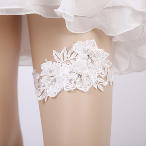 2022 Wedding Garter Rhinestone Embroidery Flower Beading White Sexy Garters for Women/Female/Bride Thigh Ring Bridal Leg Garter ► Photo 1/4