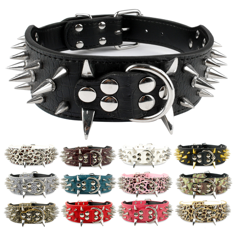 2 Inch Wide Spiked Dog Collar Studded Leather Dog Collars For Medium Large Pet Mastiff Pitbull S-XL ► Photo 1/6
