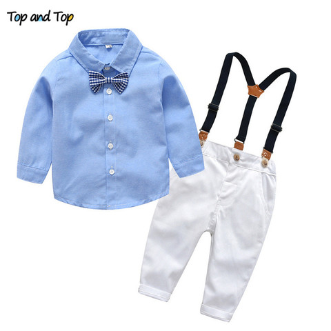 Top and Top Boys Gentleman Clothing Sets Autumn Kids Formal Suits Long Sleeve Shirt+Suspenders Trousers Casual Boy Clothes ► Photo 1/6