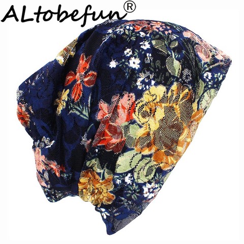 ALTOBEFUN Autumn Spring Thin Women Skullies Beanies Lady Fashion Lace Design Hats For Girl Hot Feminino Turban Caps HT901 ► Photo 1/6