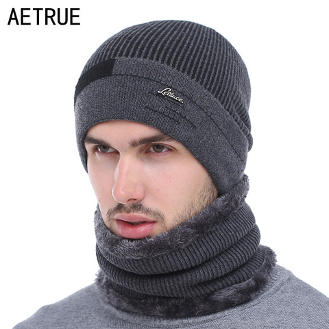 AETRUE Skullies Beanies Men Scarf Knitted Hat Cap Male Plus Gorras Bonnet Warm Wool Thick Winter Hats For Men Women Beanie Hat ► Photo 1/6