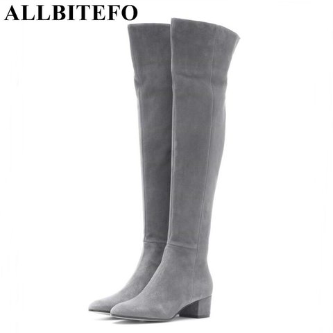 ALLBITEFO over the knee boots genuine leather cow suede medium heel women boots winter boots thick heel snow boots size:33-43 ► Photo 1/6