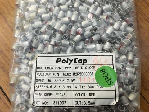 100pcs 2.5V820UF solid capacitor 6.3X8 Bo solid capacitor 820uf 2.5V motherboard graphics reicamp ► Photo 1/1