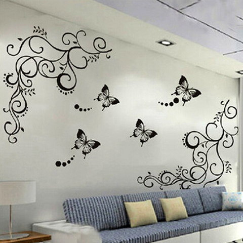 Download Buy Online 3d Lowest Price Calssic Black Butterfly Flower Wall Sticker Home Decor Poster Flora Butterflies Tv Wall Beautiful Decoration Alitools
