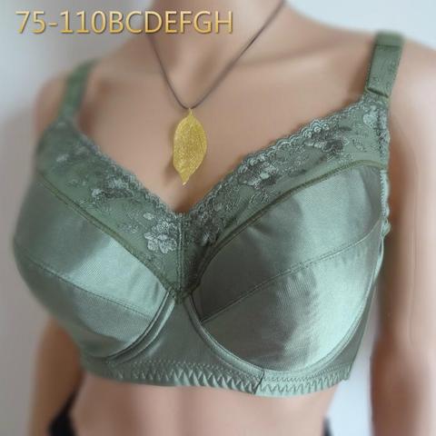 2022 Big Cup Women's Full Coverage Underwear Brand Embroidery Bra Black Green large Size 34 36 38 40 42 44 46 48 B C D E F G H ► Photo 1/6