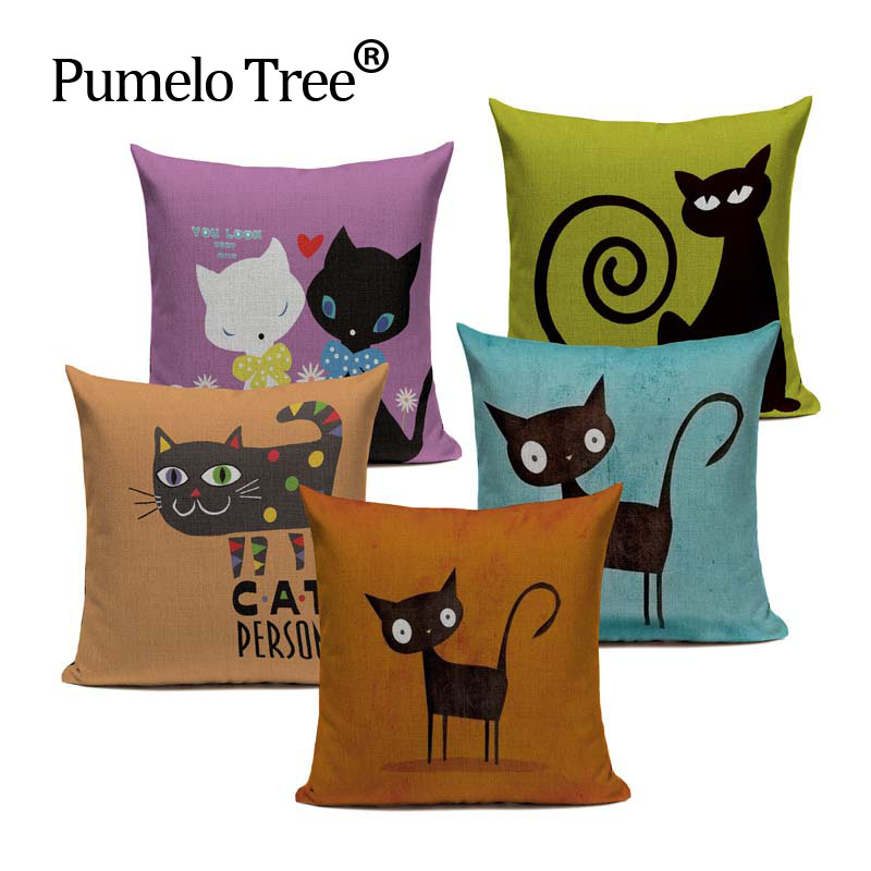 Funny Cute Black Cat Cushion Cover Polyester Pillow Case Sofa Throw Decorations