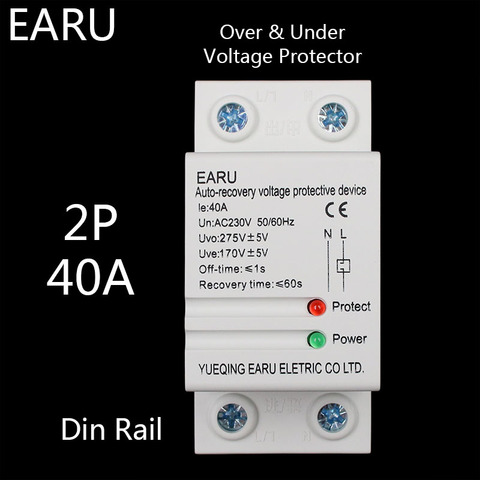 1 pc 40A 220V Din Rail Self Recovery Automatic Reconnect Over & Under Voltage Lightening Protection Protective Protector Relay ► Photo 1/6