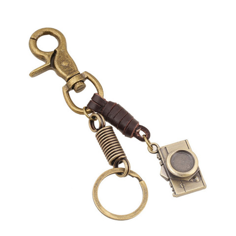 Doreen Box Vintage Antique Bronze PU Leather Keychain & Keyring Camera Bear Robot Pendant Handmade Key Chains Gift Jewel 1 Piece ► Photo 1/6