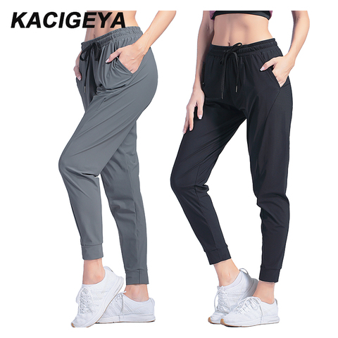 Female Sportswear Trousers Nylon Quick Dry Running Pants Pocket Yoga Pants Loose Breathable Women Drawstring Training Jogging ► Photo 1/6
