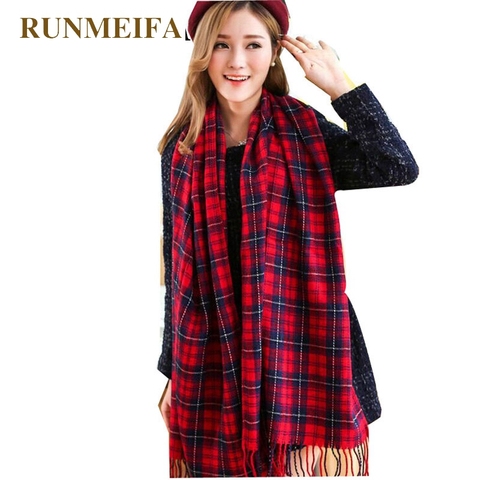 RUNMEIFA Women's Winter Stole Plaid Scarves Tippet Wraps Wool Ladies Scarf Women Classic Neckerchief Shawls foulard femme ► Photo 1/6