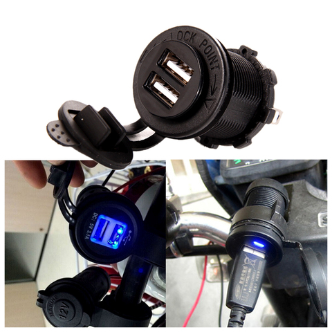 Motorcycle Dual USB Charger Socket Outlet 5V 2.1A Charger with LED Light for Mobile Phone Motor Accessories ► Photo 1/6