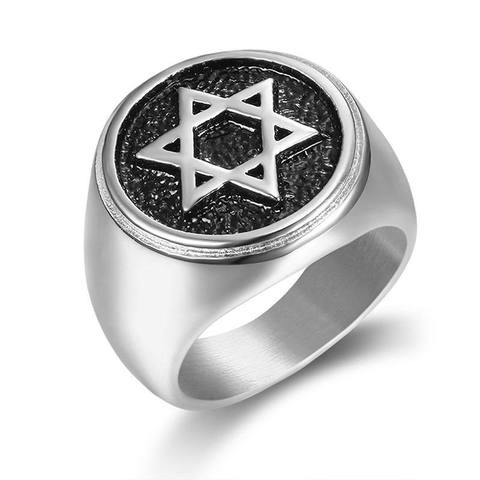 Hot sale Gold color 316L Stainless Steel Men Hip hop Star of David rings fashion vintage Hexagram ring jewelry ► Photo 1/5