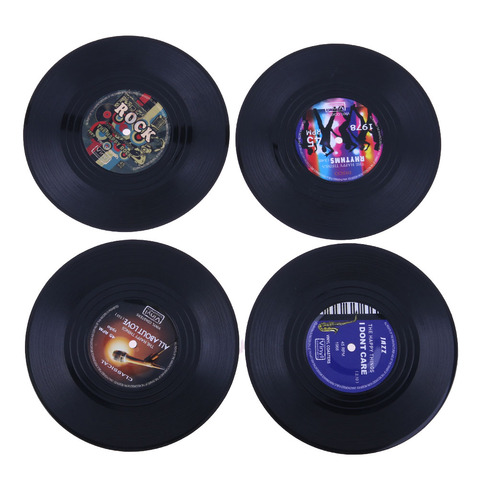 4pcs/set Retro Vinyl Record Drinks Coasters Table Cup Mat Home Decor Tableware Coffee Drink Placemat Kitchen Accessaries ► Photo 1/6