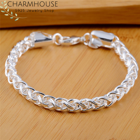 Solid 925 Silver Bracelets for Women Men 8mm Link Chain Bracelet & Bangles Wristband Pulseira Fashion Jewelry Gifts Bijoux ► Photo 1/6