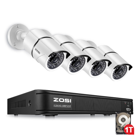 ZOSI 4CH AHD-TVI 1080P Security Camera System with (4) 2.0MP 1920TVL Indoor/Outdoor Weatherproof Bullet Cameras ► Photo 1/6
