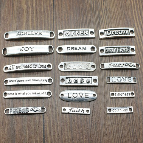 12pcs/lot Word Charms Connector Antique Silver Color Love Dream Faith Courage Kindness Hope Connector Charms For Jewelry Making ► Photo 1/2